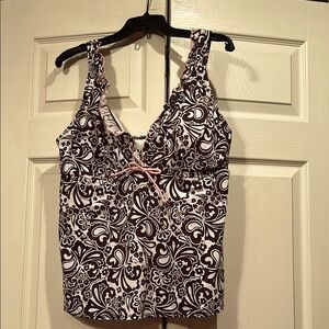 Kim Rogers sz 20W Floral Brown and White Women's Adjustable Strap Swim Top